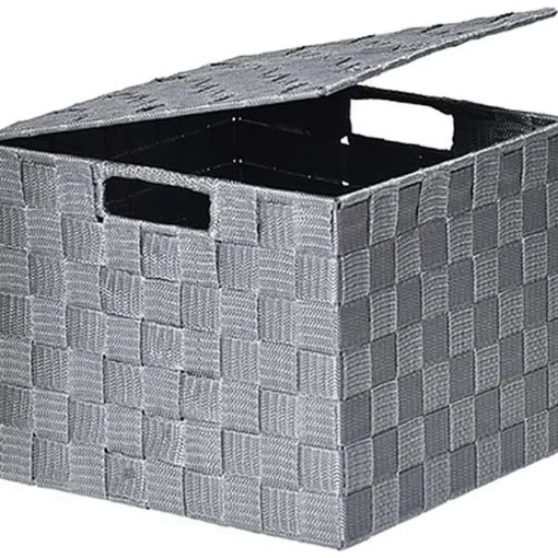 Panier Carre Polyester Avec Couvercle Gris Taille M