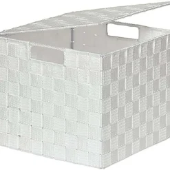 Panier Carre Polyester Avec Couvercle Blanc Taille L