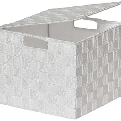 Panier Carre Polyester Avec Couvercle Blanc Taille M