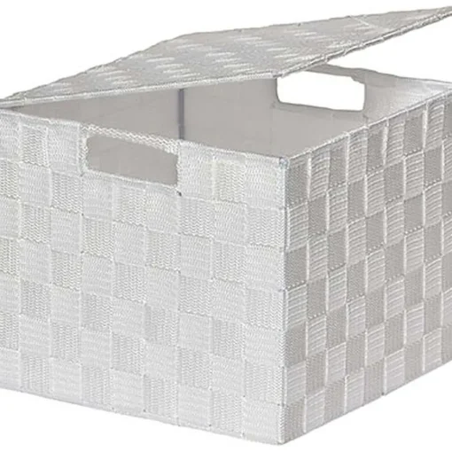 Panier Carre Polyester Avec Couvercle Blanc Taille M