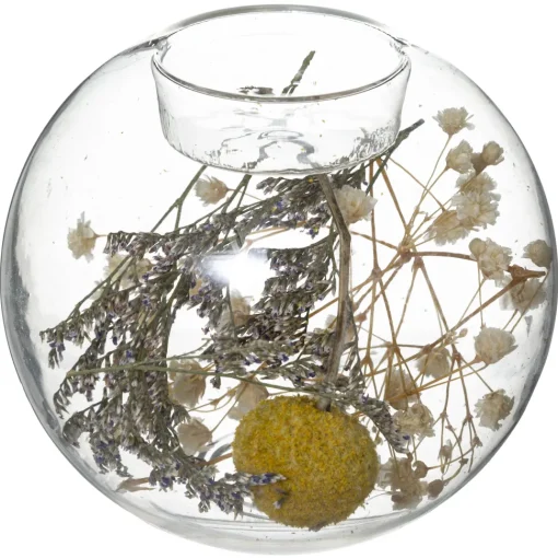maxibazar Photophore Verre Fleurs Sechees Folk