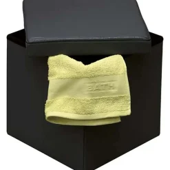 Pouf De Rangement Pliable Pu Mdf Uni Noir