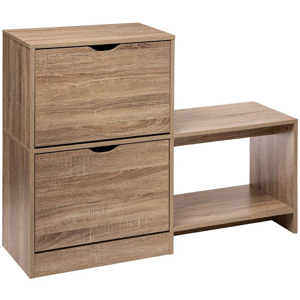 Range Chaussures Banc Bois 2 Tiroirs Naturel