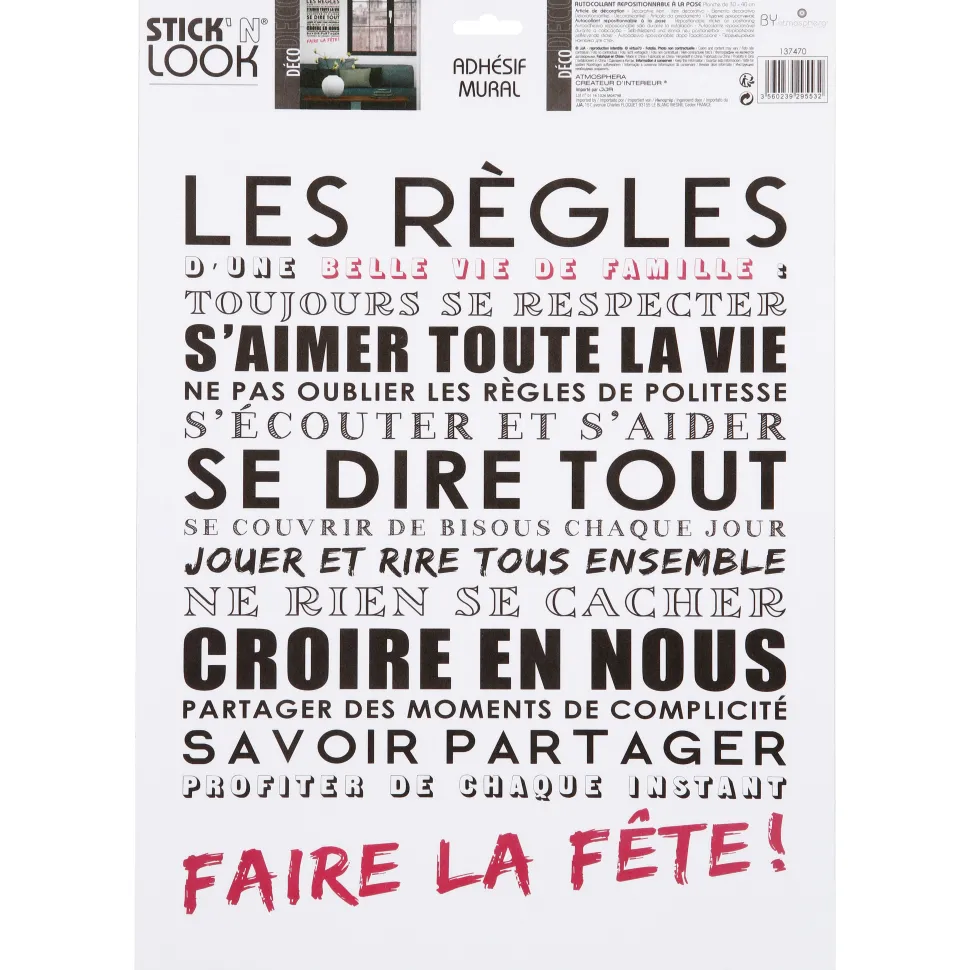 Atmosphera Stickers Texte Regles 30X40Cm
