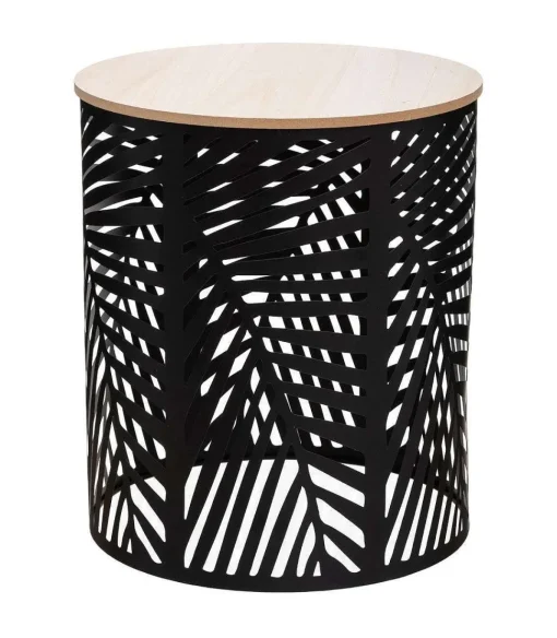 Table Cafe Feuille Noir D.39X39X45Cm