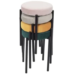 Tabouret Bubble Empilable Velours Bleu Canard