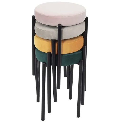 Tabouret Bubble Empilable Velours Bleu Canard