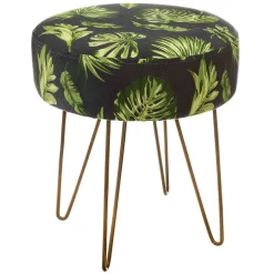 Tabouret Velours Pied Metal Colonial