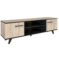 Wayne Banc Tv 2Portes 2Niches Chene Brosse Noir